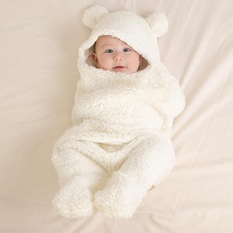

Baby Cute Blanket Wrap Winter Cotton Plush Hooded Sleeping Bag
