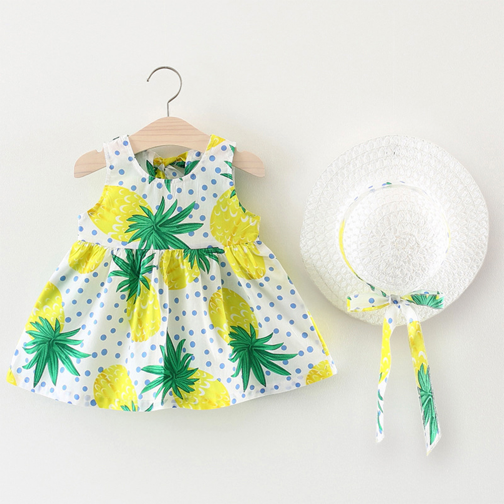 

2-piece Pineapple Print Dress and Hat for Baby / Toddler Girl