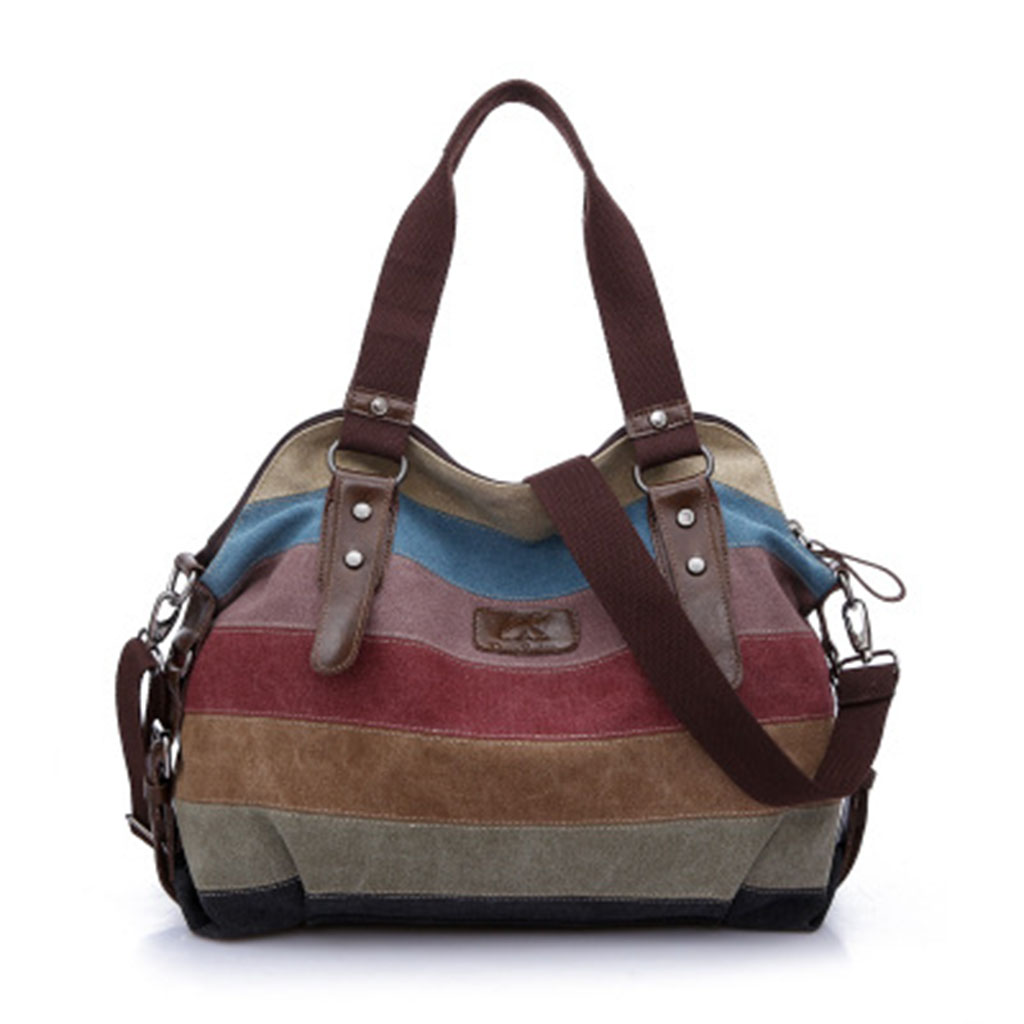 

Retro Large Capacity Color Contrast Striped Shoulder Bag