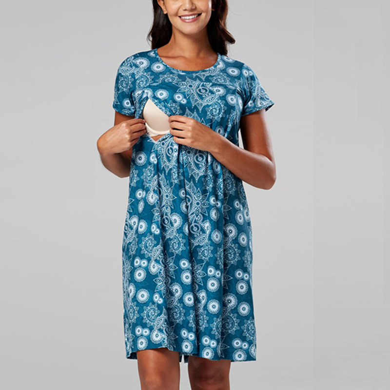

Chic Floral Printed Short-sleeve Nursing Dress