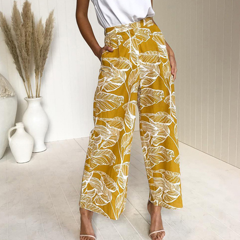 

Loose Leaf Print Wide-leg Pants