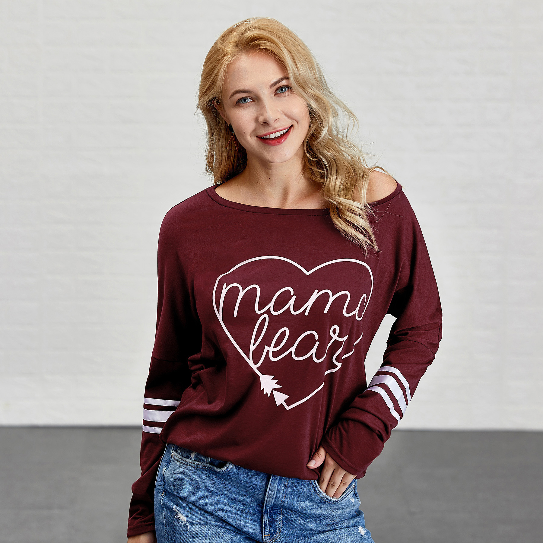 

Casual One Shoulder Letter Print Long-sleeve Top