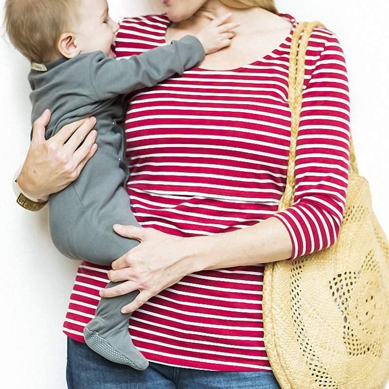 

Casual Striped Long-sleeve Nursing Top