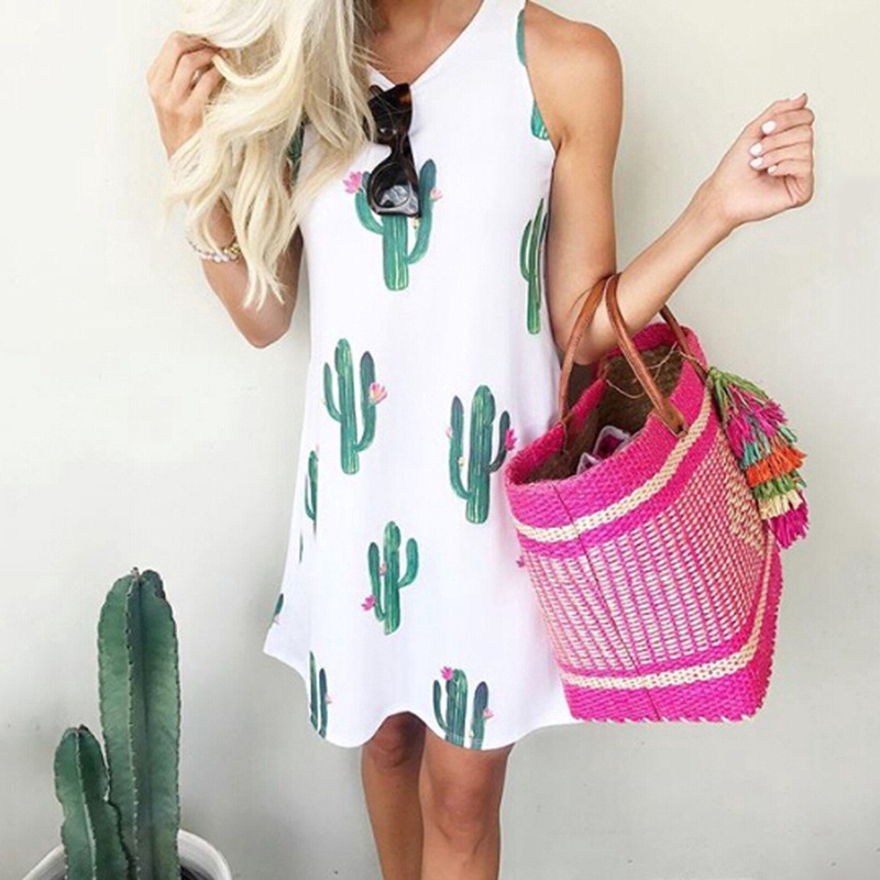 

Casual Cactus Print Sleeveless Dress
