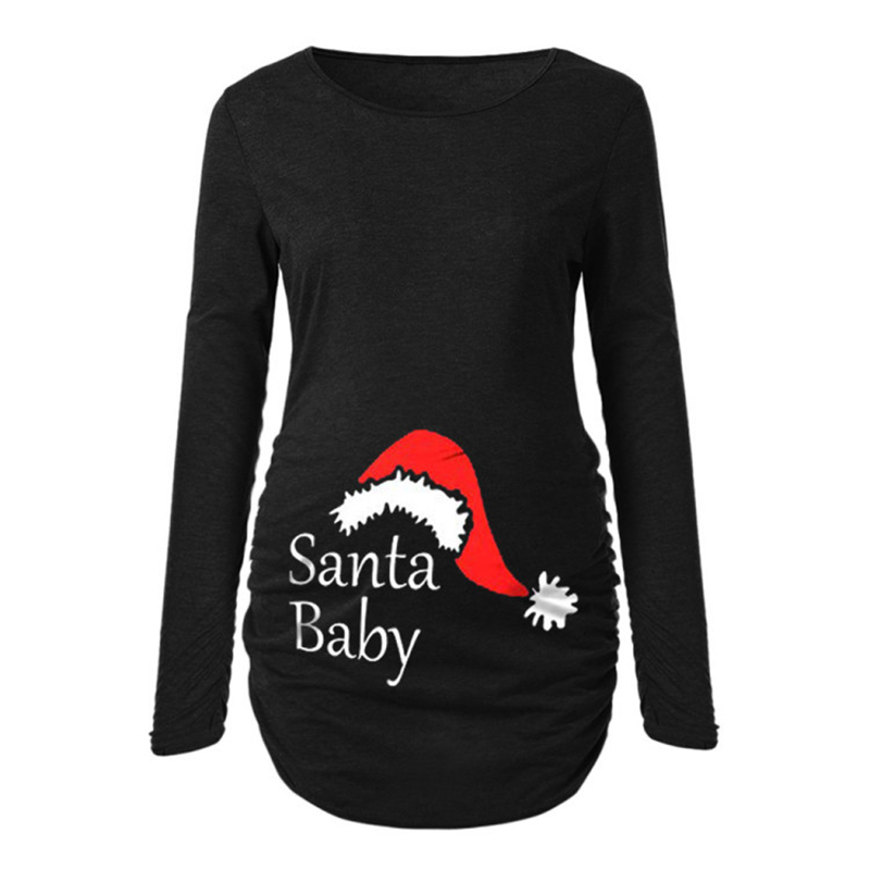 

Christmas Santa Print Long-sleeve Maternity Top