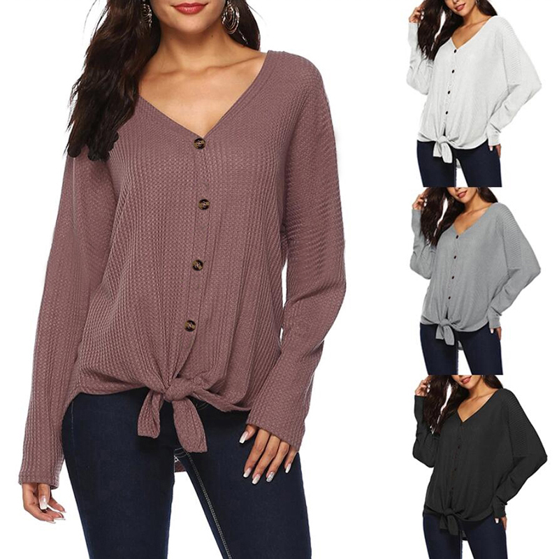 

V-neck Plain long sleeve casual Cardigan