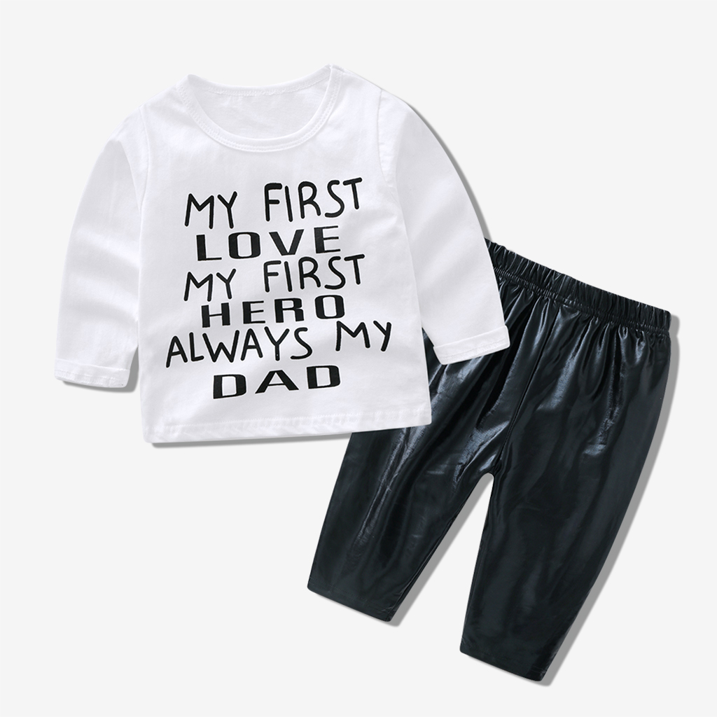 

Letter Top and Faux Leather Pants Set