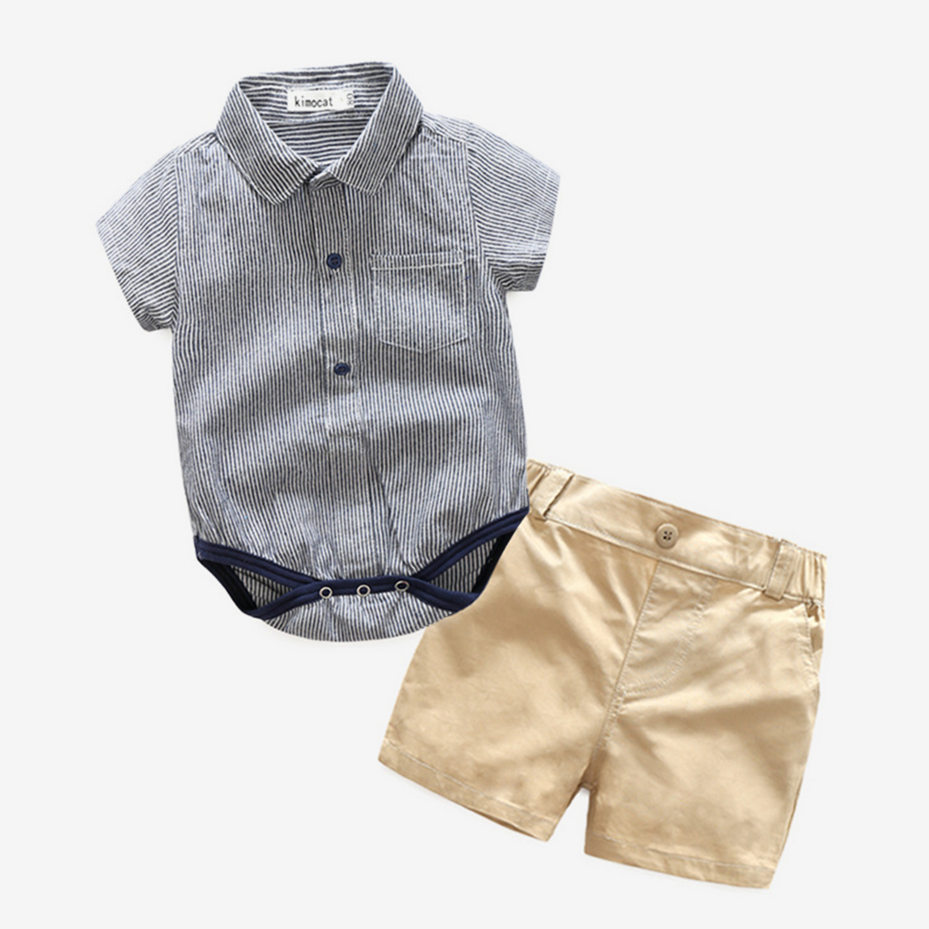 

Striped Shirt Bodysuit and Shorts Gentleman Set