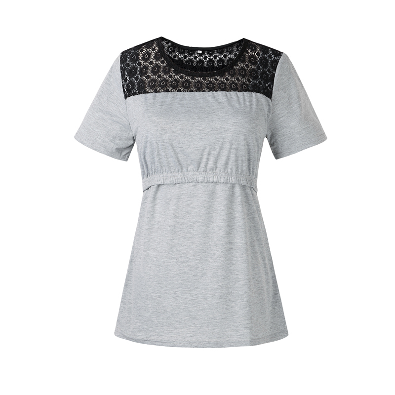 

Lace Shoulder Short Sleeves Maternity Nursing Top