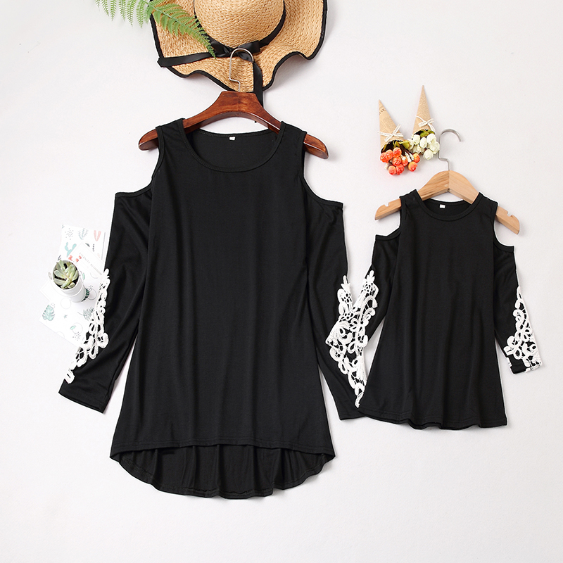 

Beautiful Cold Shoulder Lace Sleeves Tee for Mommy and Me