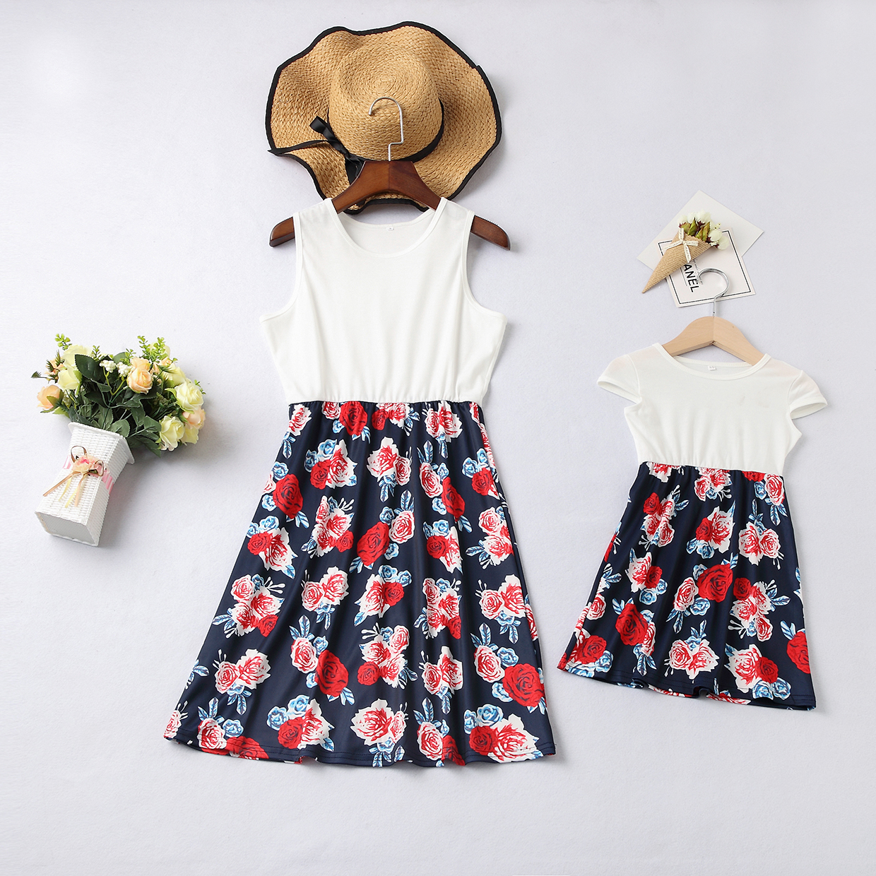 

Printed Stitching Matching Dresses
