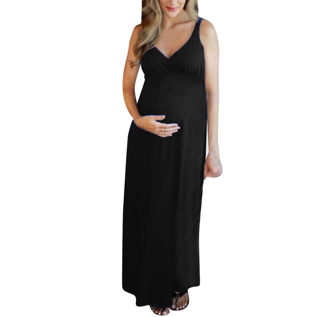 

Elegant Solid Maternity Sleeveless Maxi Dress