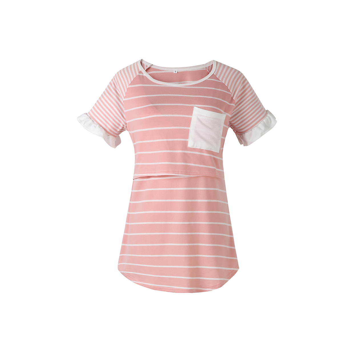 

Striped Pocket Decor Short-sleeve Nursing Top