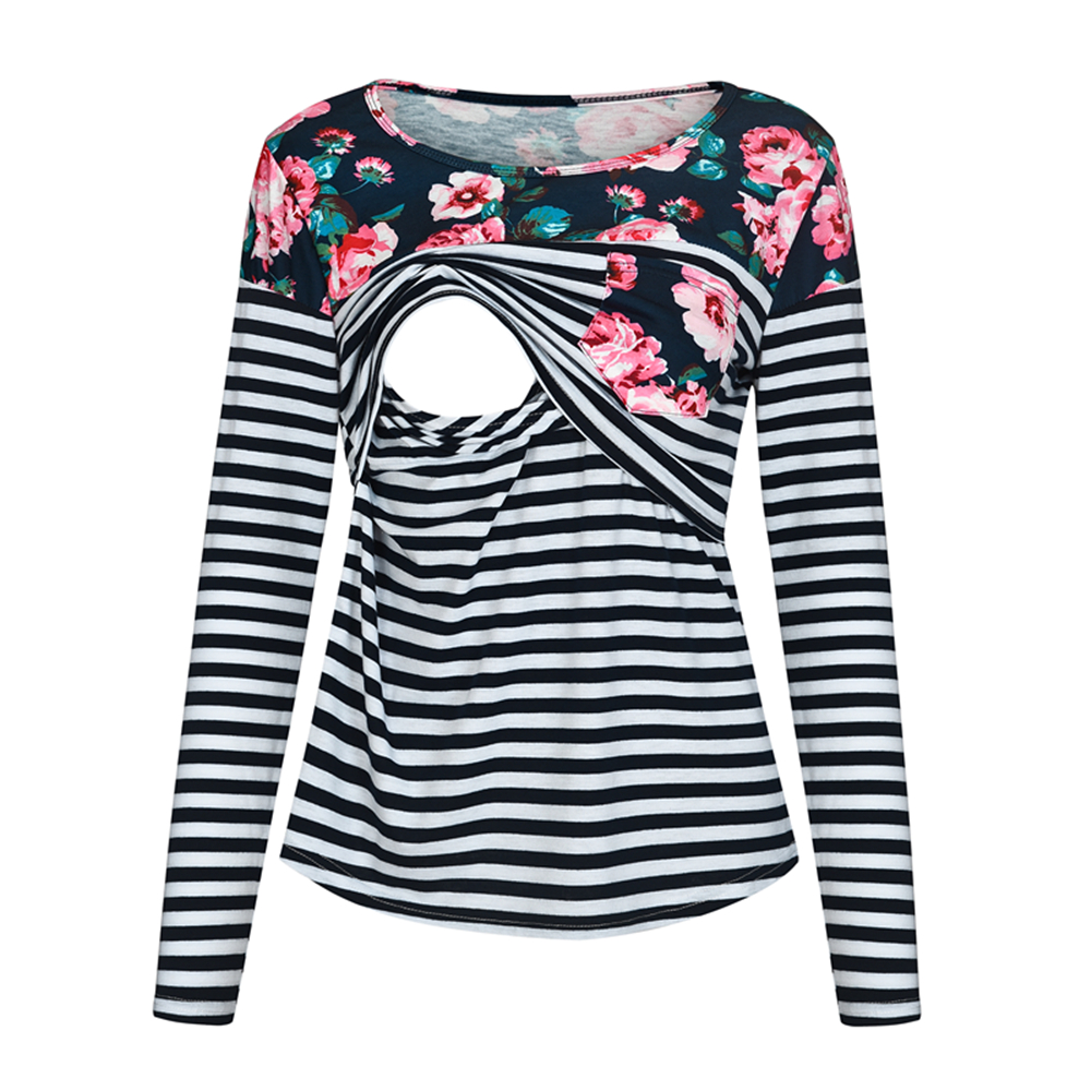 

Striped and Allover Long-sleeve Nursing Top