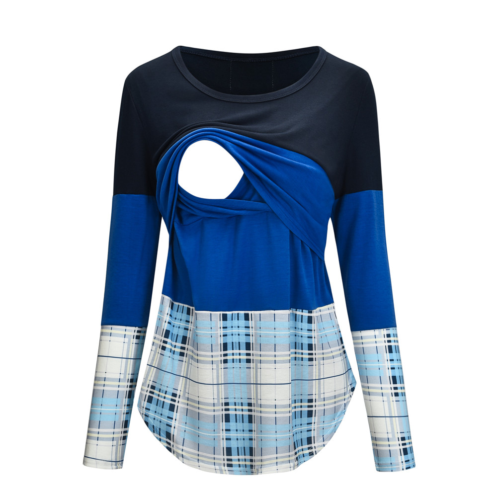 

Stylish Plaid Color Contrast Nursing Top