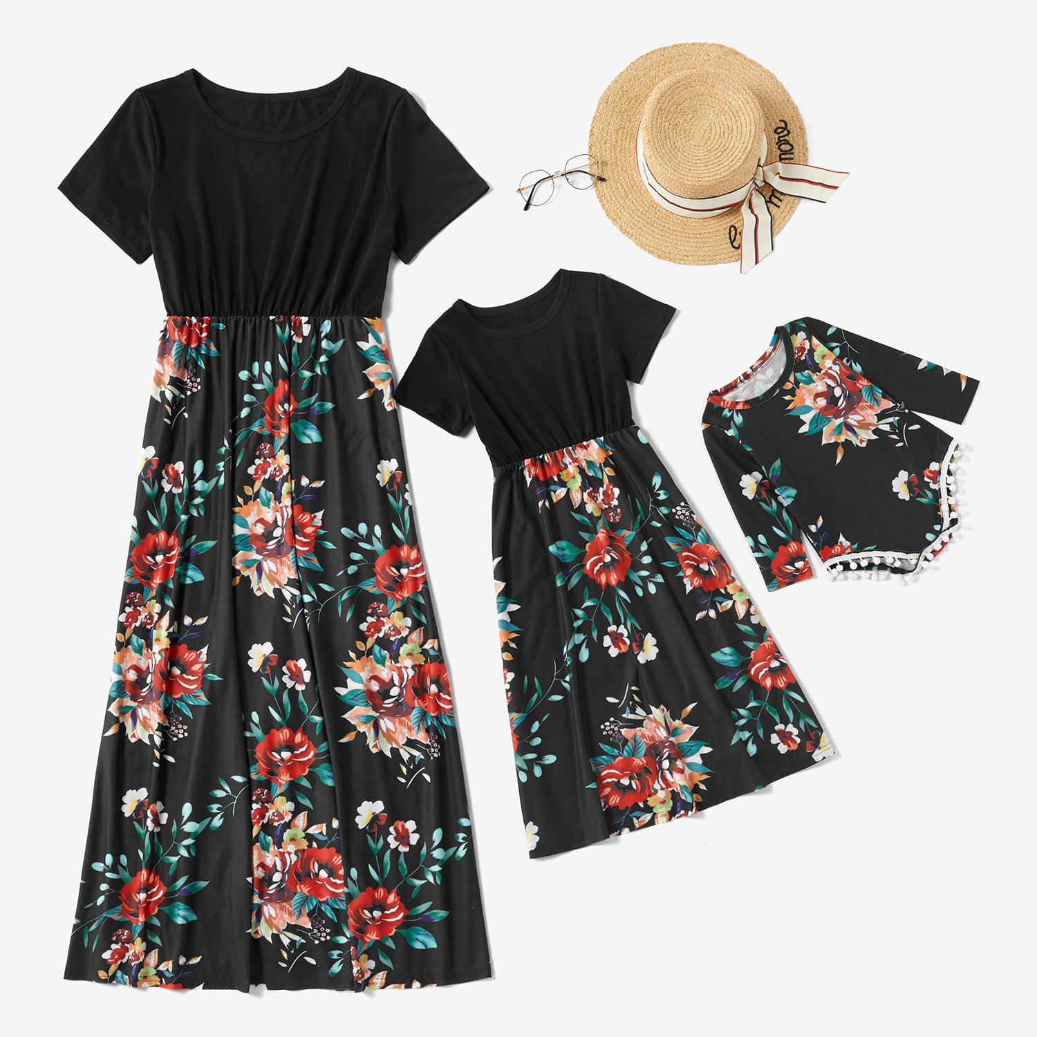 

Flower Print Short-sleeve Matching Dresses for Mommy and Me