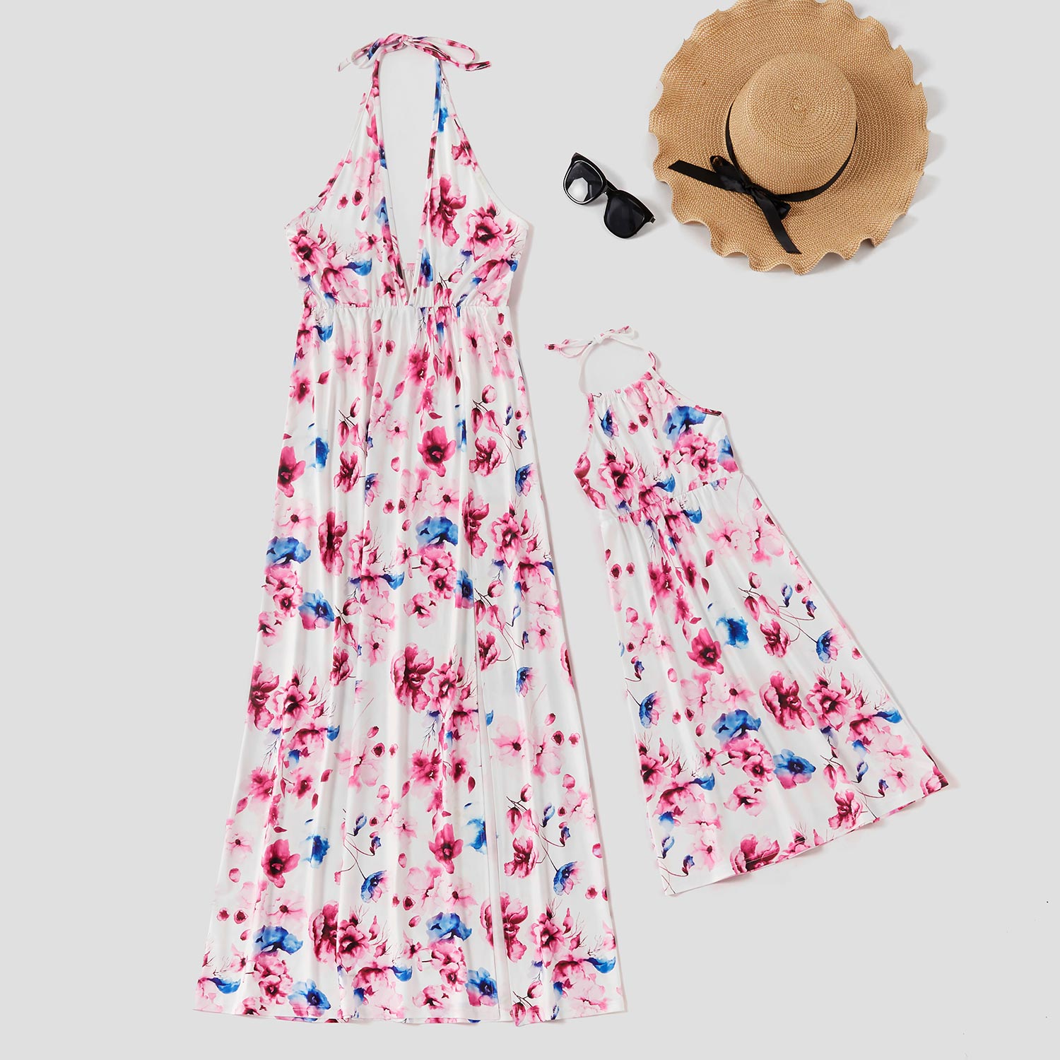 

Printed Hanging-neck Long Dresses for Mommy and Me