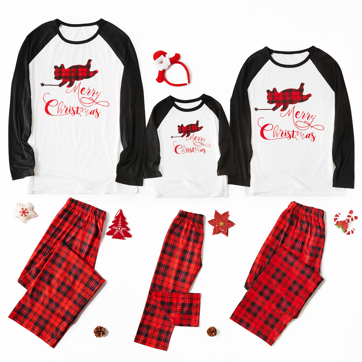 

Merry Christmas Bear Print Top and Plaid Pants Family Matching Pajamas Set