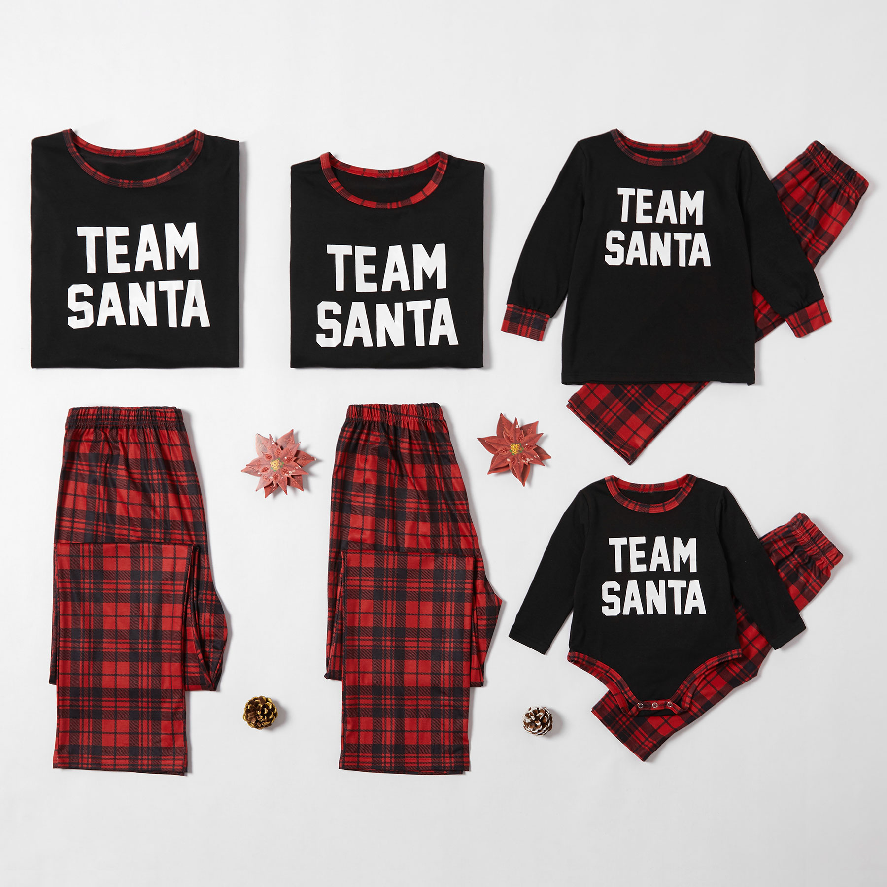 

Family Matching ' Team Santa ' Plaid Christmas Pajamas Sets (Flame Resistant)