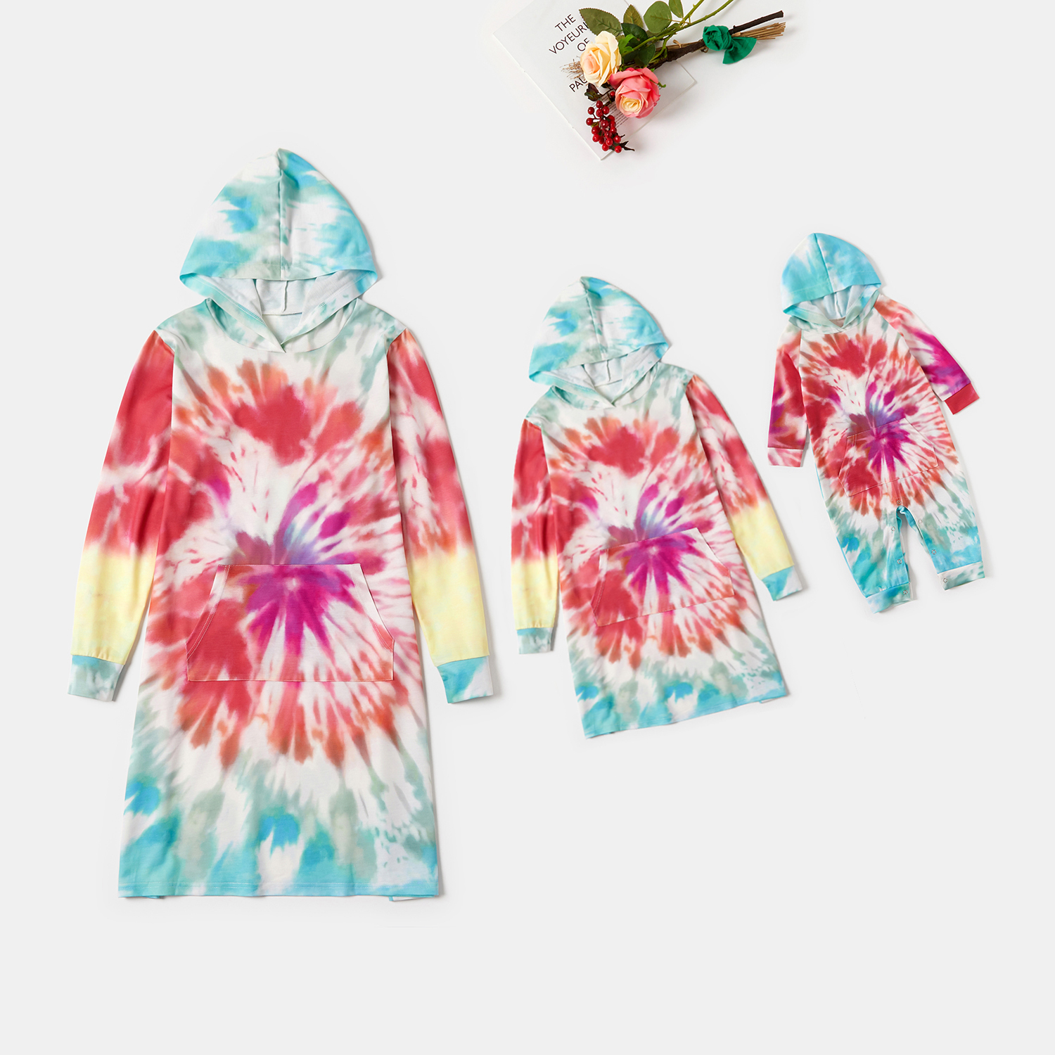 

Mommy and Me Tie Dye Hooded Long Sleeve Sweatshirt Dresses