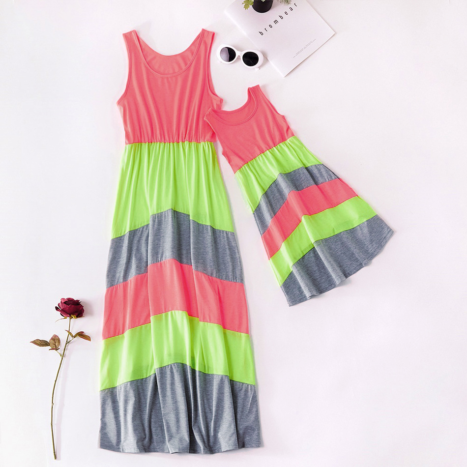 

Bright Color Block Tank Dresses for Mommy and Me