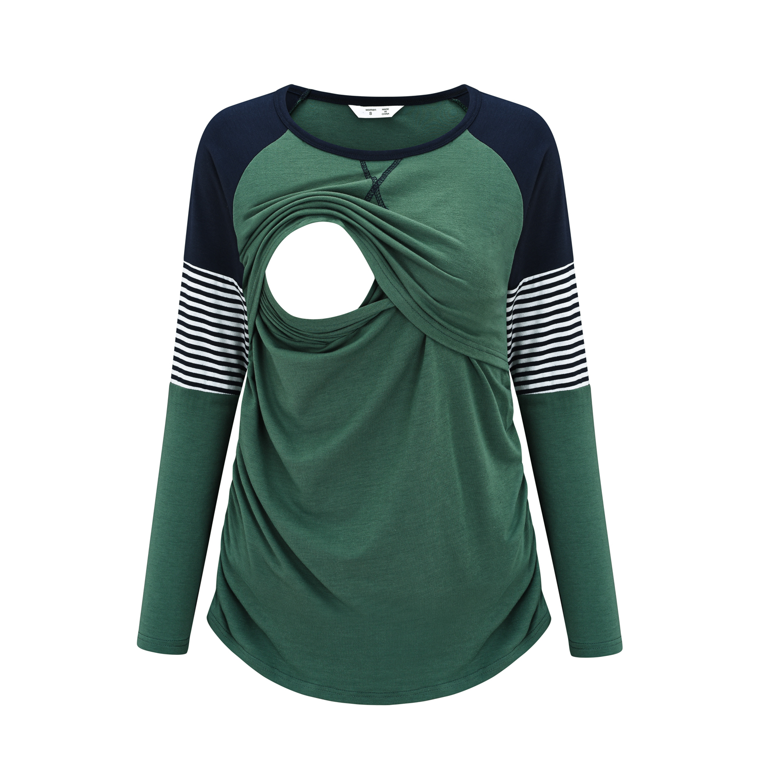 

Maternity Round collar Color Block Color block Long-sleeve Nursing Tee