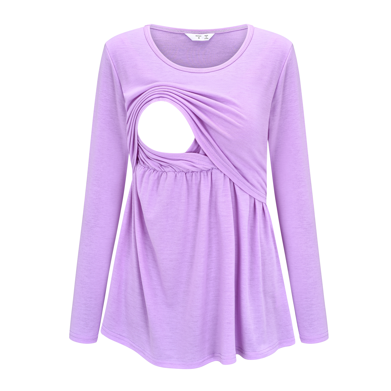 

Maternity Round collar Plain Purple Long-sleeve Nursing Tee