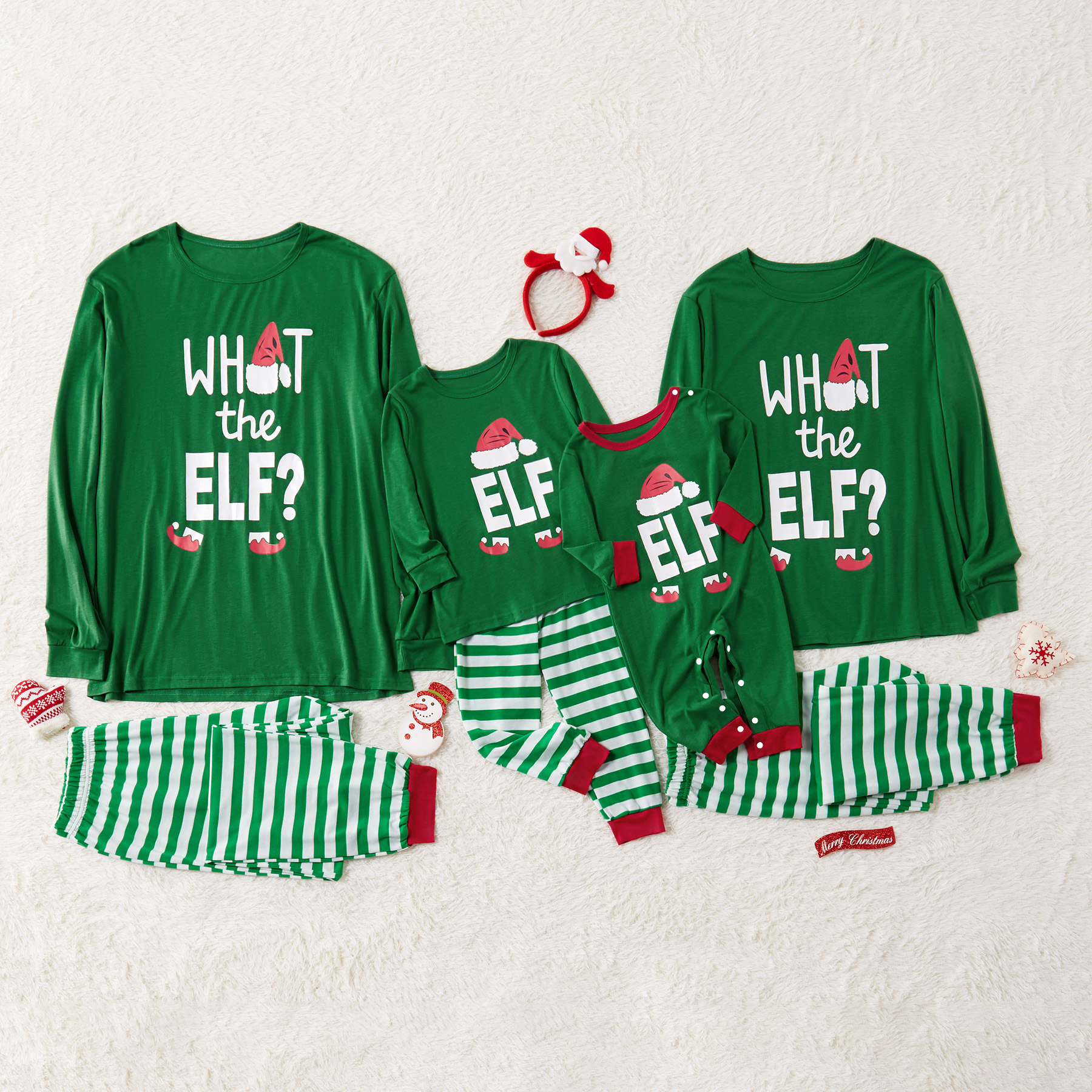 

Family Matching Letter and Christmas Hat Print Stripe Pajamas Sets (Flame Resistant)