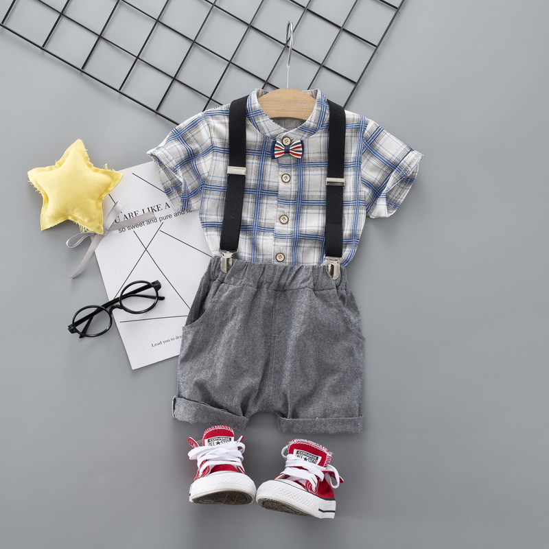 

Baby / Toddler Bow Decor Plaid Shirt and Suspender Shorts Set
