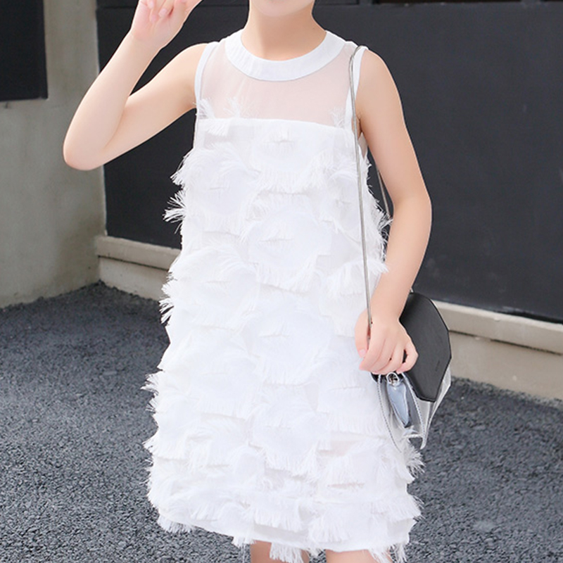 

Stylish Feather Design Tassel Sleeveless Dress