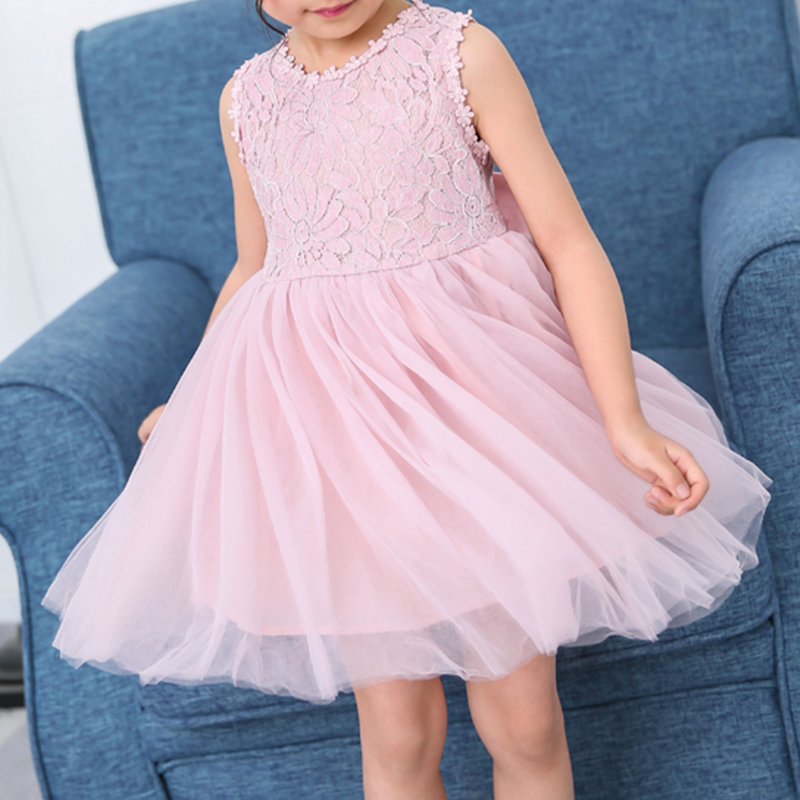 

Beautiful Solid Lace Bowknot Decor Party Dress