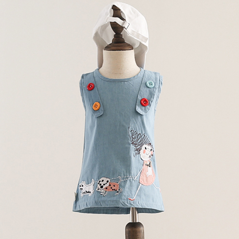 

Summer Print Sleeveless Denim Dress