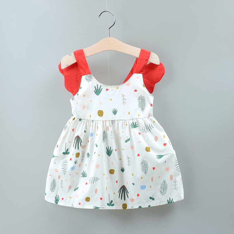 

Baby / Toddler Girl Plant Print 3D Wings Design Sleeveless Dress