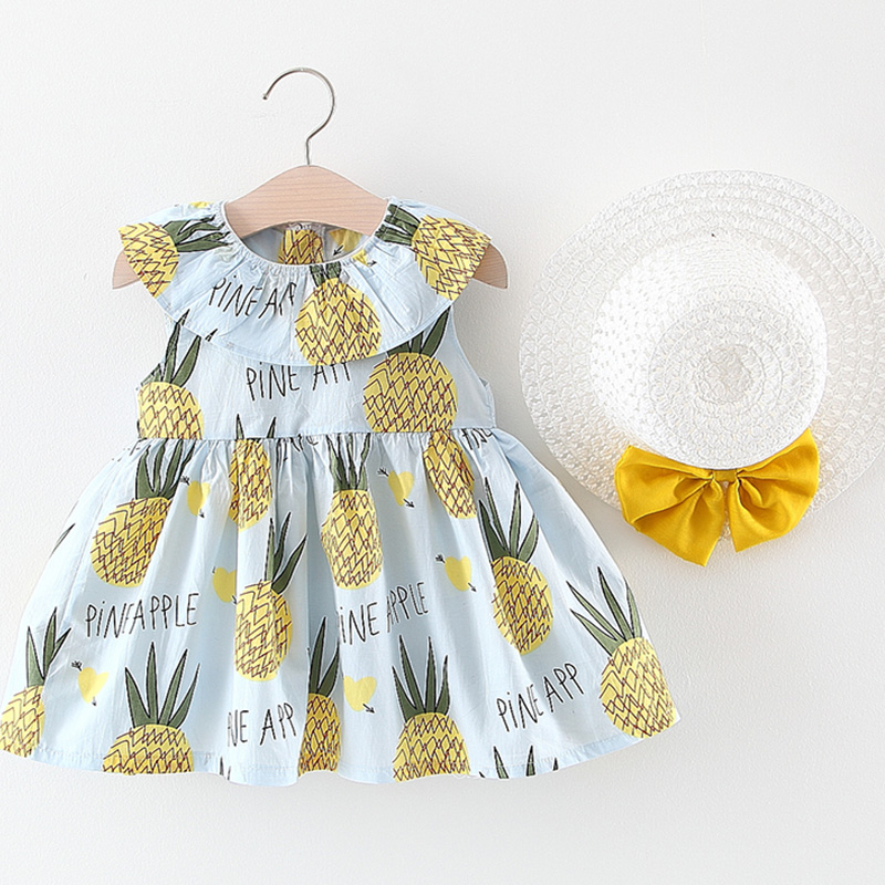 

Pineapple Print Sleeveless Dress with Hat