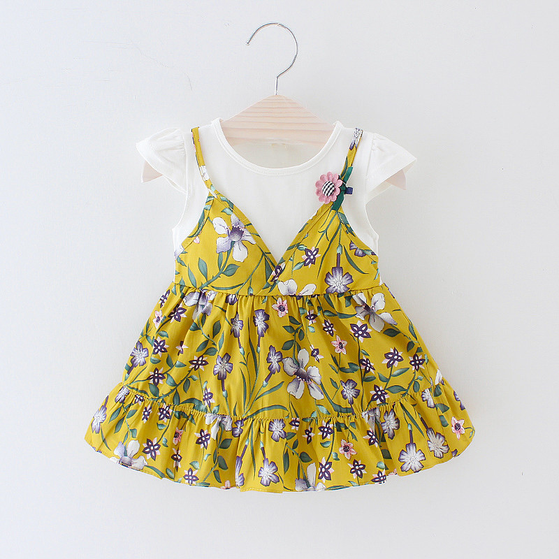 

Baby / Toddler Girl Floral Print Flutter-sleeve Design Faux-two Dress