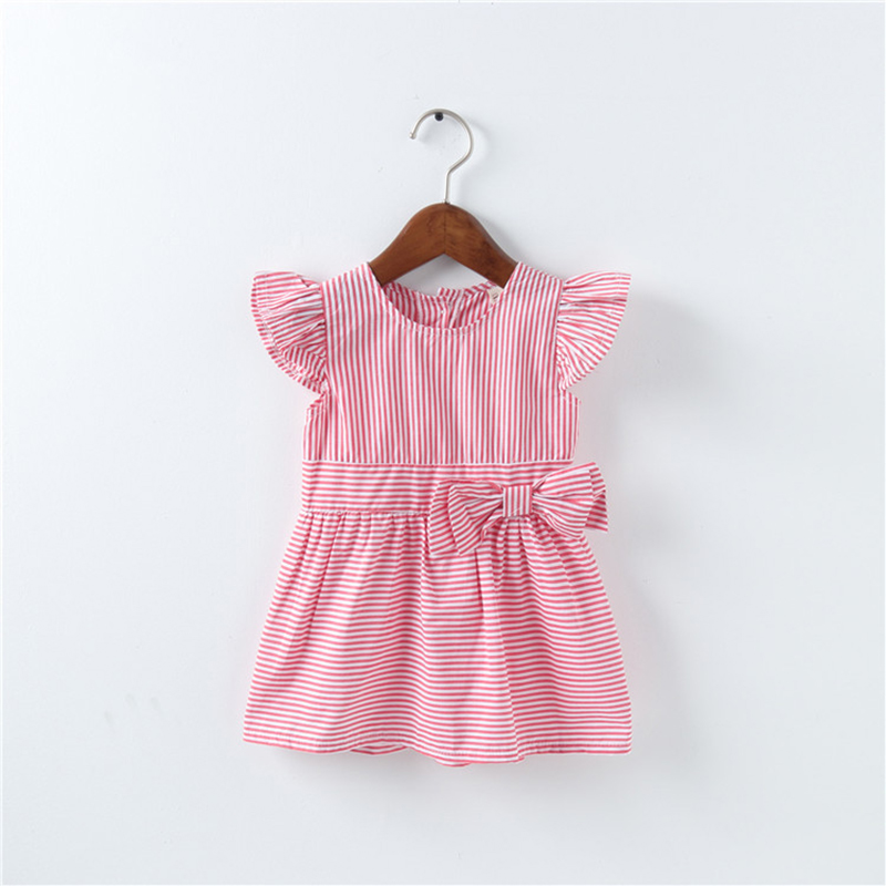 

Baby / Toddler Bow Design Flutter-sleeve Striped Dress