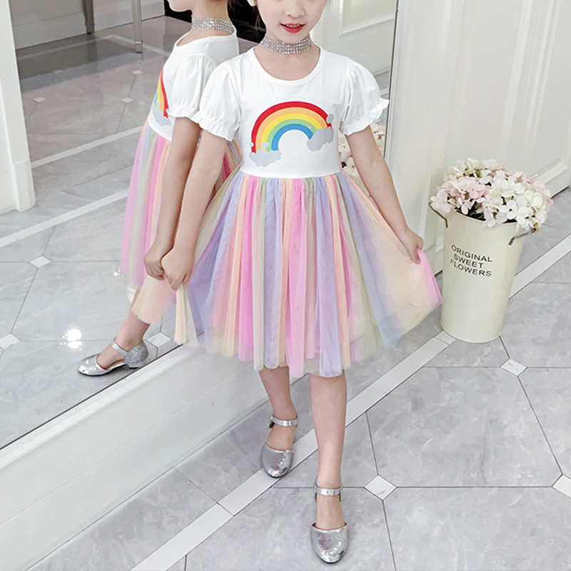 

Girl Rainbow Splice Summer Mesh Dress