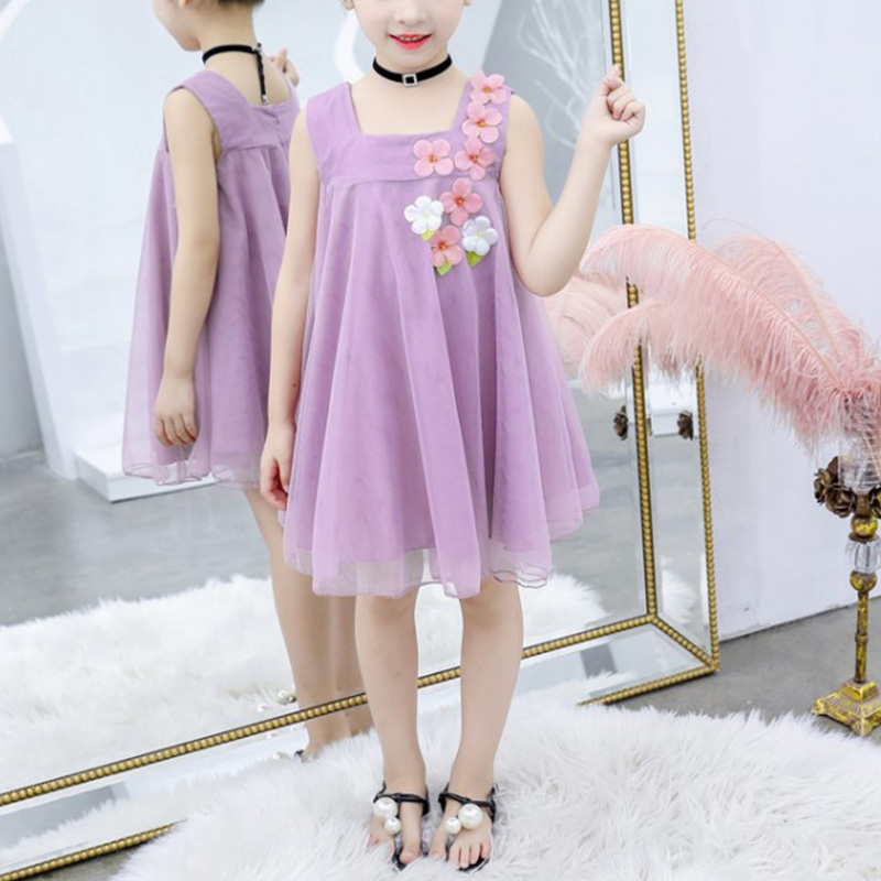 

Summer Print Floral Sleeveless Mesh Dress for Girl