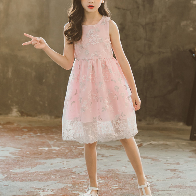 

Summer Trendy Print Floral Chiffon Sleeveless Dress for Girl