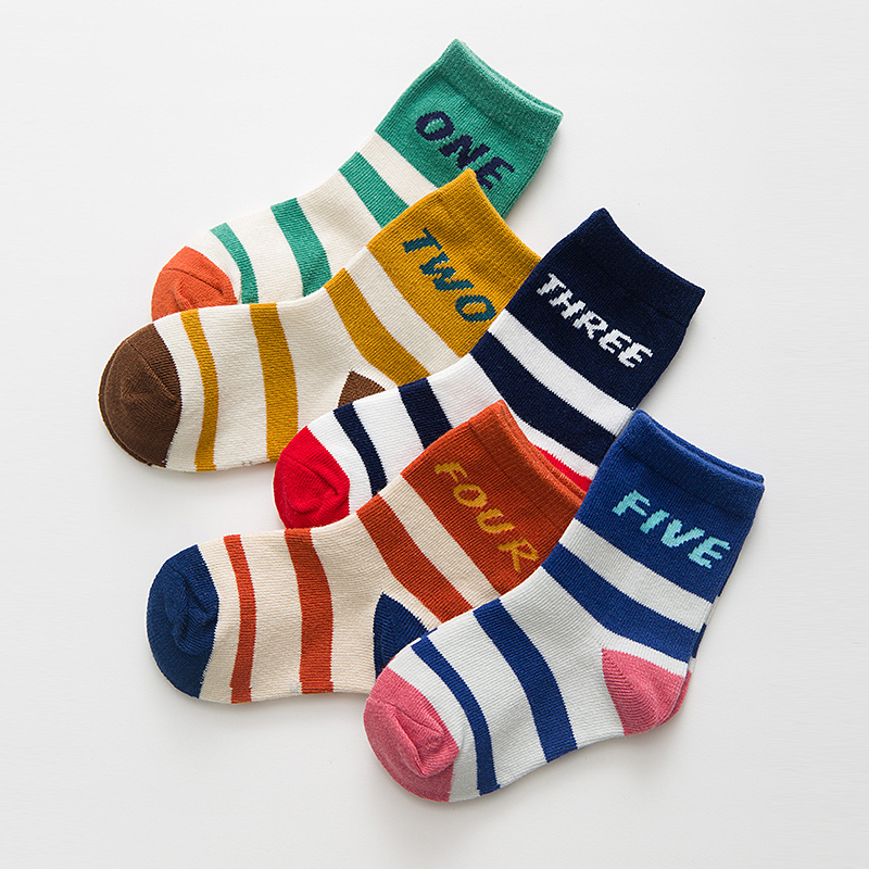 

5-pair Funny Number Striped Socks for Baby Boy and Boy