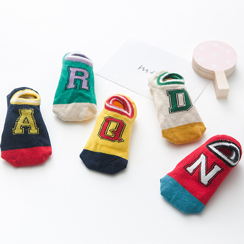 

5-pair Letter Print Color Blocked Socks for Boys and Girls
