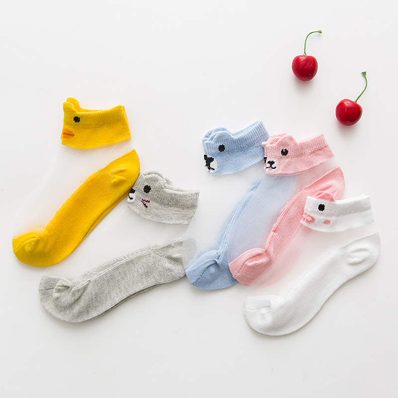 

5pcs Baby / Toddler Cartoon Animal Print Transparent Splice Socks