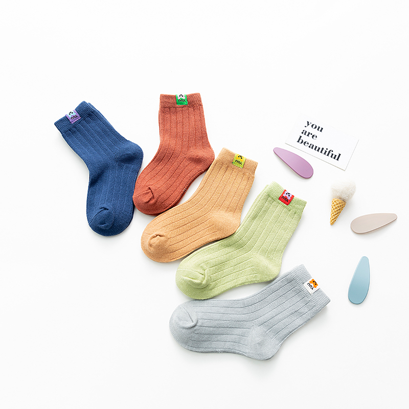 

5-piece Baby / Toddler Cartoon Applique Solid Socks Set