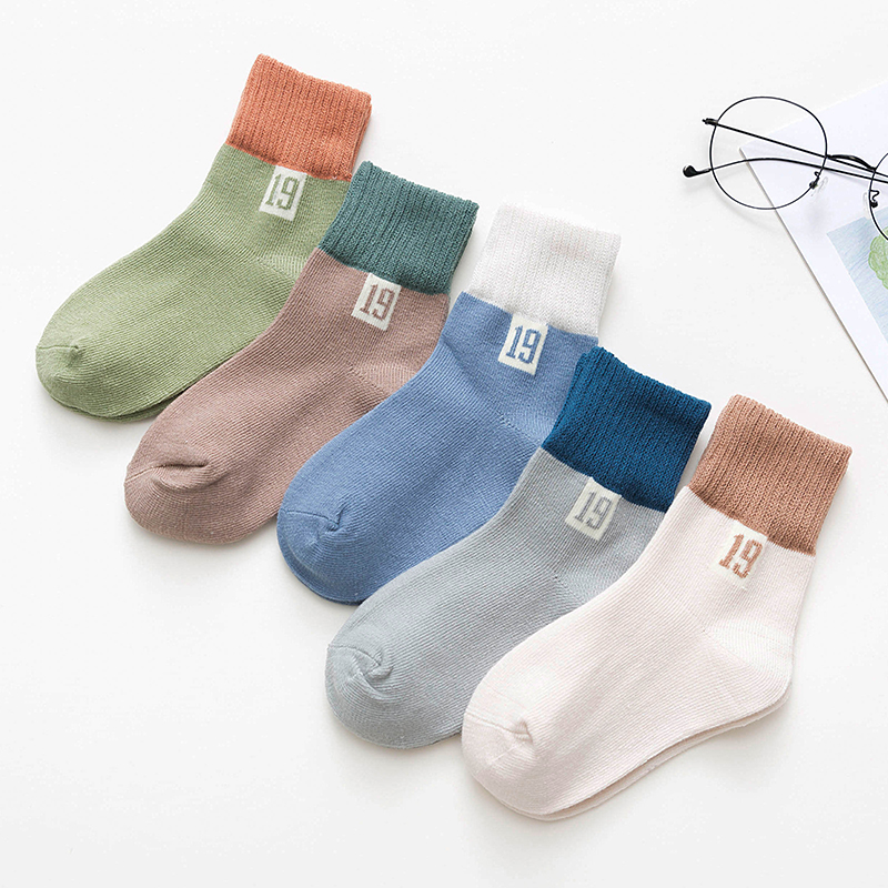 

5-pair Baby / Toddler Boy Solid Colorblock 19 Print Socks Set