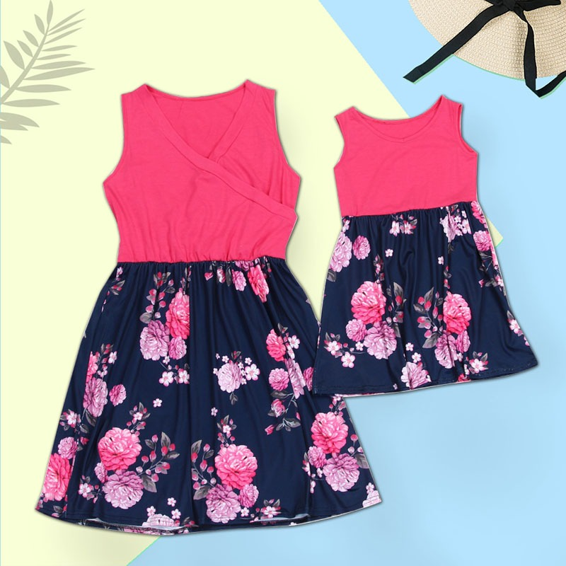 

Beautiful Sleeveless Floral Matching Dresses