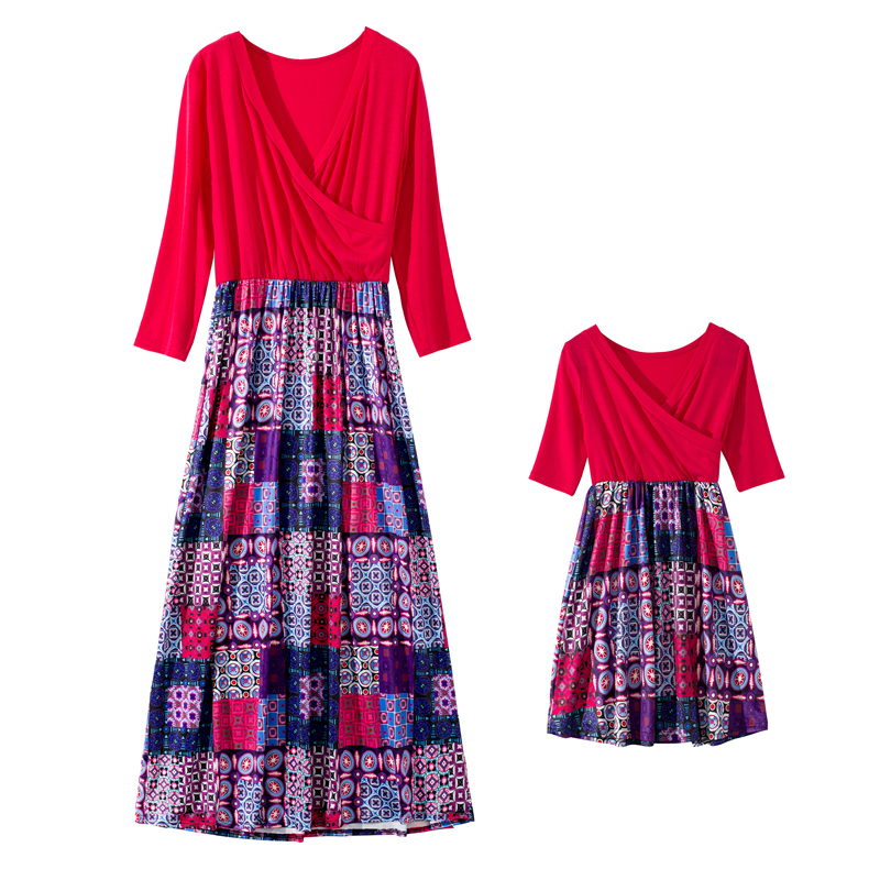 

Trendy V Neck Crop-sleeve Dress for Mommy and Me