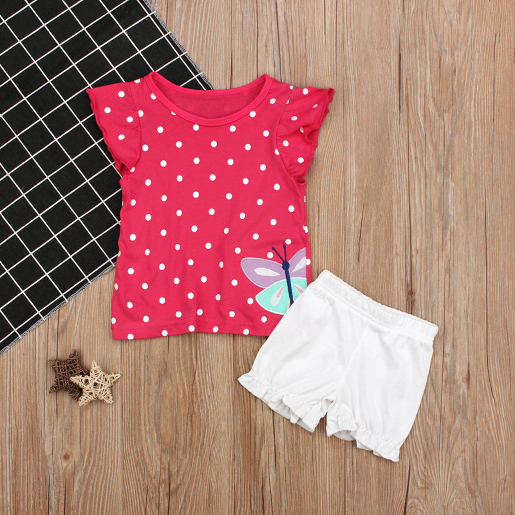 

Baby / Toddler Embroidered Butterfly Dotted Tee and Shorts Set