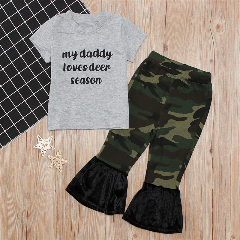 

Letter Print Tee and Camouflage Pants Set