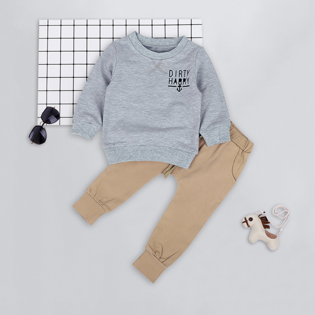 

2-piece Casual Letter Print Long-sleeve Top and Pants Set for Baby