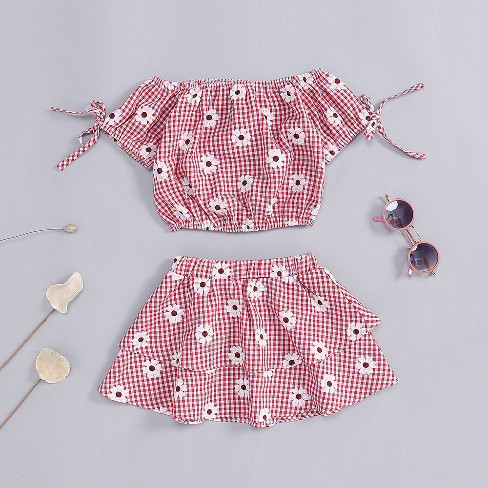 

Floral Plaid Print Top and Skirt Set